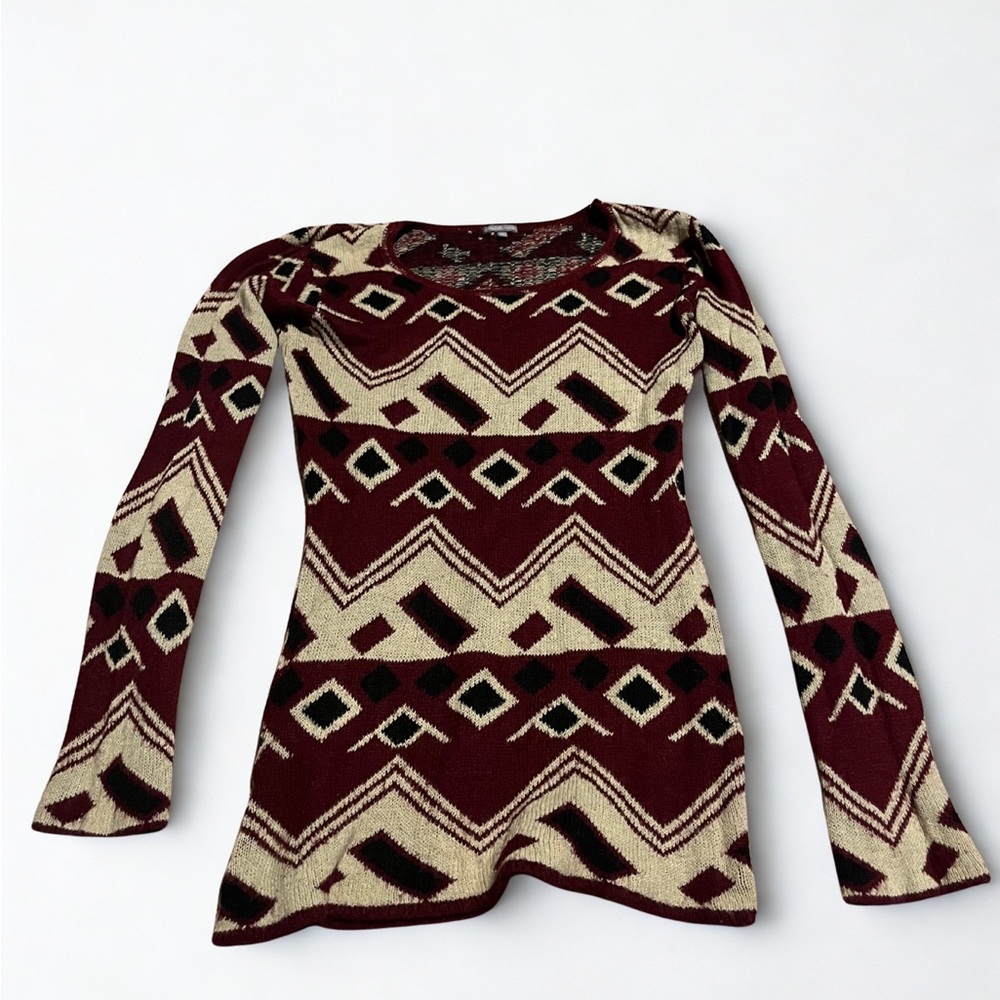 Charlotte Russe Burgundy and Cream Long Sleeve Top